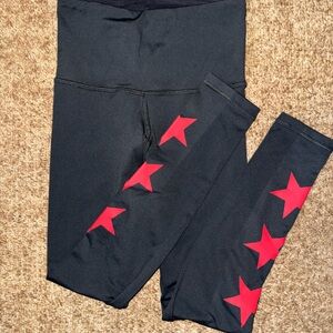 Strut This Black Leggings with Red Stars